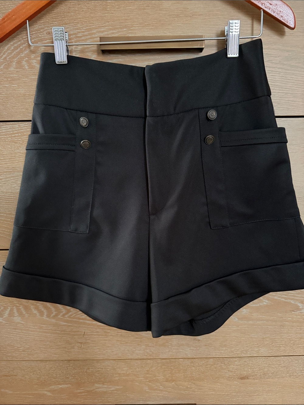 Zara Black High-Waist Tailored Shorts with Front Pocket Detail